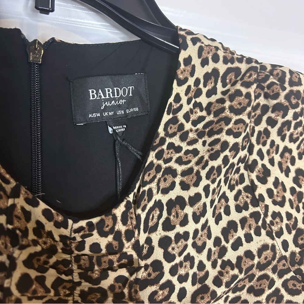 NWT Bardot Junion Ruffled Layered Short Sleeve Lined Leopard Print Youth Dress - Picture 7 of 14